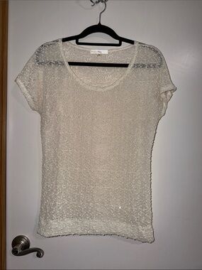 Lightweight Cream Knit Short Sleeve Tee by Francesca's Collections